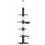 PawHut Copac pentru pisici p&acirc;nă la tavan, &icirc;nălțime reglabilă 225-255 cm, 5 etaje, 3 st&acirc;lpi din sisal, hamac, platforme | Aosom Romania
