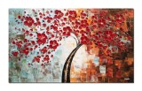Cumpara ieftin Tablou 3D Copacul vietii cu flori rosii, pictat manual living, dormitor, 100x60cm ulei pe panza, Marius Maxim