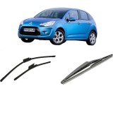 Cumpara ieftin Set 3 stergatoare CITROEN C3 II Hatchback Van (SC_) din 2010-2016, pentru parbriz si luneta fata si spate auto, Bosch Twin-Aerotwin, din cauciuc silic