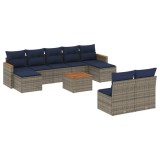 Cumpara ieftin Set canapele de gradina cu 10 piese si perne, gri, poliratan