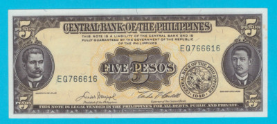 Filipine 5 Pesos 1949 &amp;#039;Seria englezeasca&amp;#039; aUNC serie: EQ766616 foto