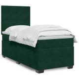vidaXL Pat box spring cu saltea, verde &icirc;nchis, 90x200 cm, catifea 3293107