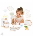 Set Bucatarie din Lemn pentru Copii cu Toaster, Espressor si Blender 16 Piese