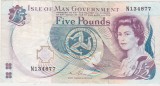 Bancnotă 5 Pounds &ndash; Isle of Man &ndash; portret Elizabeth II &ndash; emisiune guvernamentală &ndash; seria N134877