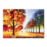 Tablou pictat manual, Peisaj alee prin parc, 70x50cm ulei pe panza
