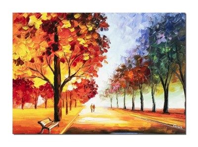 Tablou pictat manual, Peisaj alee prin parc, 70x50cm ulei pe panza foto