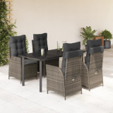 Set mobilier de gradina cu perne, 5 piese, gri, poliratan