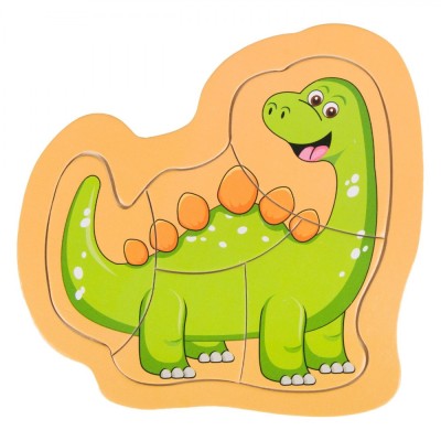 Puzzle Lemn, Dinozaur, 5 Piese, Verde, 14.5x14 cm foto