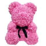 Ursulet floral roz, decorat manual cu trandafiri de spuma, Teddy Bear 25 cm