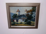 &quot;Biserica satului&quot;, &quot;scoala romaneasca&quot;, perioada interbelica, ulei pe carton, Peisaje, Impresionism