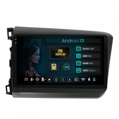 Navigatie 2K Honda Civic (2012-2015) 4GB RAM Android 13 Octacore Slot Sim 4G DSP GPS Wi-FI Carplay Android Auto USB Bluetooth Waze Touchscreen 9.5 Inc foto