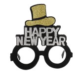 Ochelari Negri Happy New Year cu Palarie Glitter Argintiu, CMCLASS