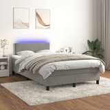 VidaXL Pat cu arcuri, saltea și LED, gri deschis, 120x200 cm, catifea 3134273