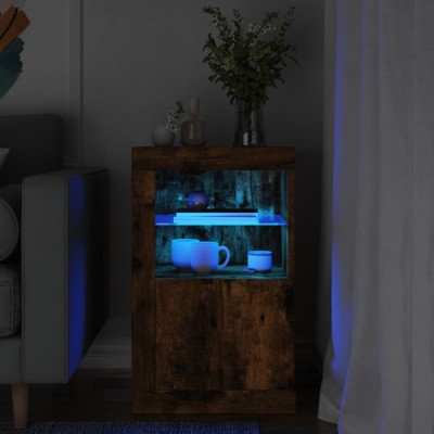 Gossi dulap lateral cu lumini led, stejar fumuriu, lemn prelucrat foto