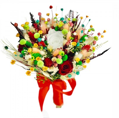 Buchet mediu personalizabil cu trandafiri si flori uscate (Multicolor) foto