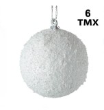 Set 6 globuri din polistiren cu efect de zapada,alb,6 cm
