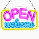 Reclama luminoasa LED Neon &bdquo;OPEN Welcome&rdquo;, 43&times;23 cm, USB, &mdash; Potrivit pentru: reclama luminoasa magazin, neon vitrina, restaurant Temark&reg;