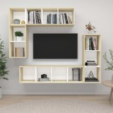 Cumpara ieftin Set de dulapuri TV, 4 piese, alb/stejar sonoma, lemn prelucrat