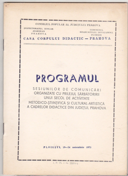 bnk div Ploiesti 1973 - Program sesiuni comunicari Casa corpului didactic