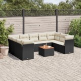 vidaXL Set canapele de grădină cu perne, 10 piese, negru, poliratan 3223802