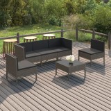 vidaXL Set mobilier de grădină cu perne, 6 piese, gri, poliratan 3094346