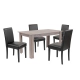 Set Masa Leon 4 1 Stejar York-Negru, Brand Leziter, 4 Scaune Piele ECO, Dimensiuni 140x80x76 cm