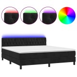 Cumpara ieftin Pat cu arcuri, saltea si LED, negru, 160x200 cm, catifea