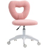 HOMCOM Scaun Birou Rotativ Inaltime Reglabila Spatar Inima Tesatura Teddy Roz Practic Mobilier Birou