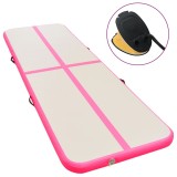 vidaXL Saltea gimnastică gonflabilă cu pompă roz 400x100x10cm PVC