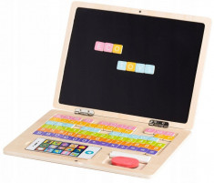 Laptop din lemn pentru copii, cu 78 elemente magnetice foto