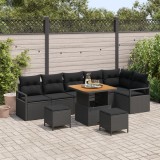 Set Canapea Grădină vidaXL 9 Piese cu Perne Negru Ratan Polimer Acacia, Set Canapea Grădină vidaXL 2-Persoane cu Perne Negru Ratan Polimer, Set Dining