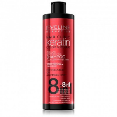 Sampon pentru par, Eveline Cosmetics, 8 in 1 Hair Clinic keratin color &amp;amp; repair, 400 ml foto