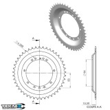 Pinion spate 52 dinti pas lant 415 moped Peugeot 103 SP - MVL - Vogue LE - LN - S2 - S2A - SE - SX -SXA - VSX 2T AC 50cc