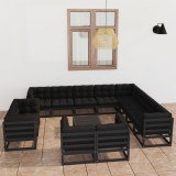 VidaXL Set mobilier grădină cu perne, 13 piese, negru, lemn masiv pin 3077013