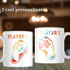 Set de 2 căni ”Player” personalizate Alba-toarta-inima