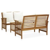 Set mobilier gradina Gossi, 3 piese, lemn acacia, perne incluse, crem/natur