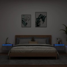 vidaXL Noptiere montate pe perete cu lumini LED, 2 buc., gri beton
