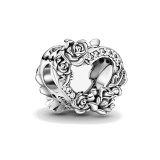 Cumpara ieftin Charm/talisman argint 925, JW1147, model inima cu trandafiri, placat cu rodiu