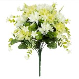 Buchet Flori Artificiale, Crizanteme, 34cm, Alb, Verde, Oem