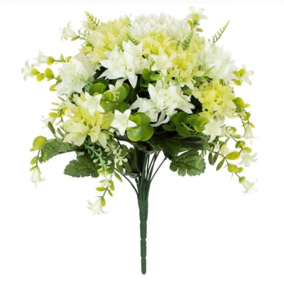 Buchet Flori Artificiale, Crizanteme, 34cm, Alb, Verde foto