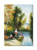 Tablou cu fete la parau pictat manual, Voie buna, 70x50cm ulei pe panza, Constantin Feraru