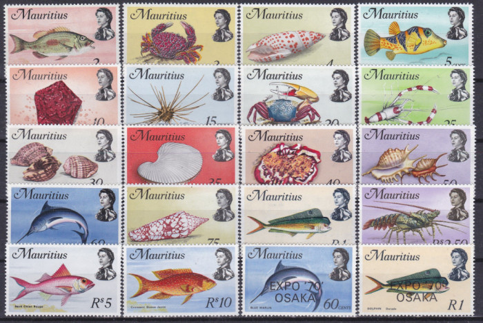 DB1 Fauna Marina Pesti Mauritius 1969 - 1970 20 v. MNH