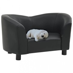 vidaXL Canapea pentru c&acirc;ini, negru, 67x41x39 cm, piele ecologică