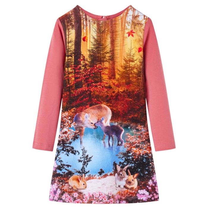 Rochie copii cu m&acirc;neci lungi, roz antichizat, 92 14892
