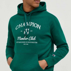 Champion bluza barbati, culoarea verde, cu glugă, cu imprimeu
