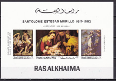 Ras al Khaima 1970 pictura Murillo MI 349-351 bloc de lux MNH w66 foto