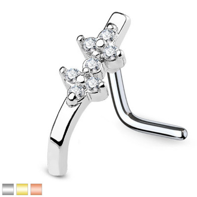 Piercing de nas din oțel 316L &amp;ndash; bandă curbată, cruce dublă cu două brațe cu zirconii, 1 mm - Culoare Piercing: Auriu foto