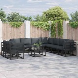 Cumpara ieftin Set de canapele pentru grădină cu pernă 9 pcs Negru Aluminiu