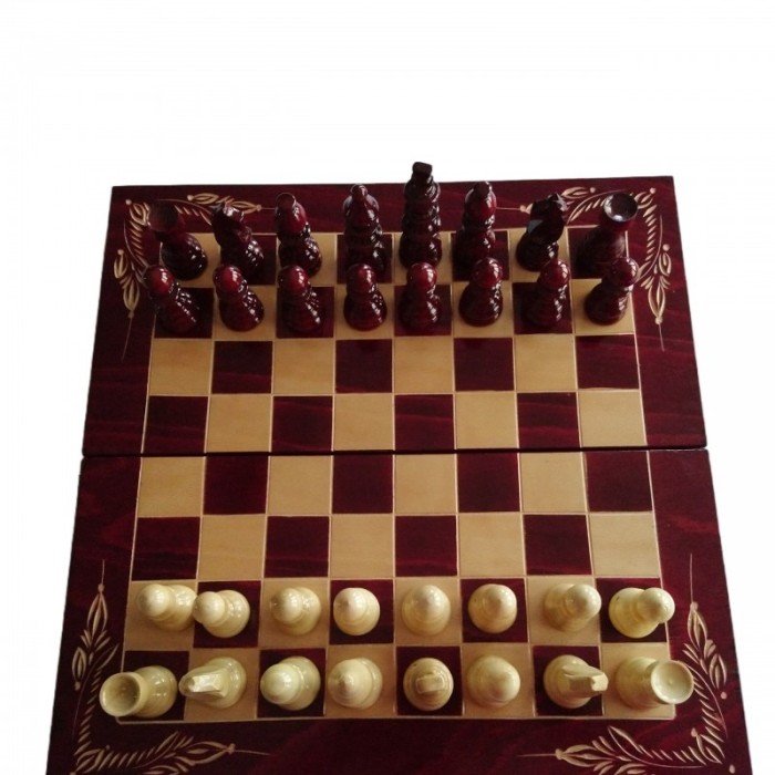 Set de șah din lemn cutie de tablă de șah 44x44 piesă de șah dame de table joc de masă rosu