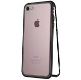 Husa iPhone 8 Magnetic 360&deg; Neagra, Metal si Sticla, Rezistenta la Socuri